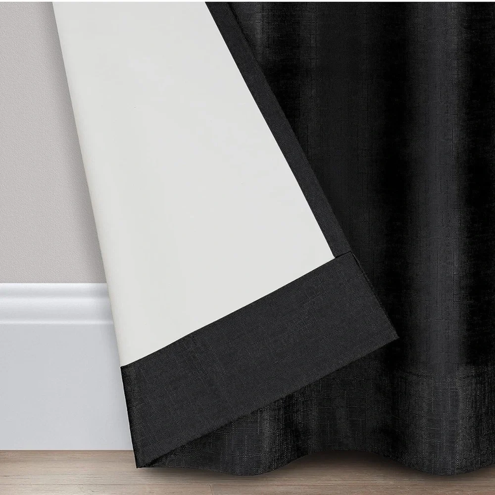 RE Room Essentials 2 Black Thick Room Darkening Blackout Curtains Drapes 84”